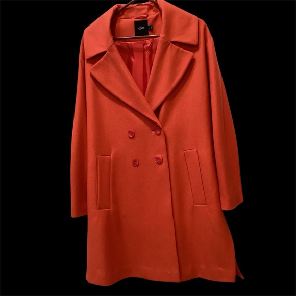 Peacoat Wool Blend. Beautiful Deep Orange. Drop belt in back. Very stylish. - Picture 3 of 5